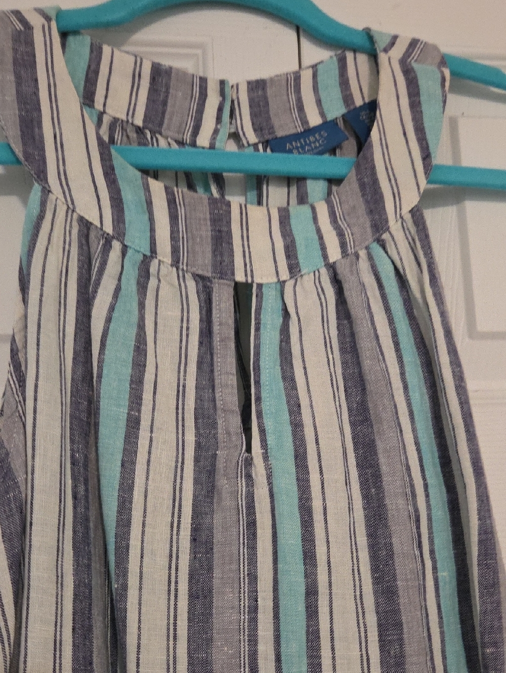 Striped Sleeveless Tunic Dress in Aqua, Navy & White